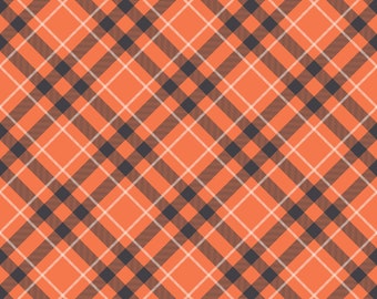 Halloween Plaid Fabric, Hey Bootiful Plaid Orange by Riley Blake Quilting Cotton Fabric, Orange and Black Plaid, Halloween Bias Plaid