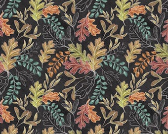 Fall Leaves Fabric, Autumn Leaves on Charcoal Late Summer Harvest Collection by Blank Quilting Cotton Fabric Thanksgiving Fabric Fall Fabric