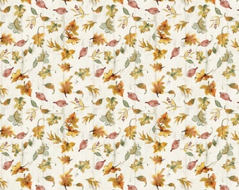 Fall Watercolor Leaves Fabric, Leaves on Wood by Susan Winget for Springs Creative Novelty Cotton Fabric, Fall Leaves Fabric