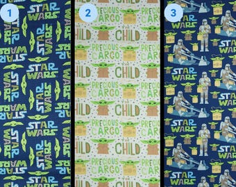 Baby Yoda Star Wars Mandalorian Logo, The Child Precious Cargo, The Child Passenger Mandalorian Licensed by Camelot Cotton Fabric