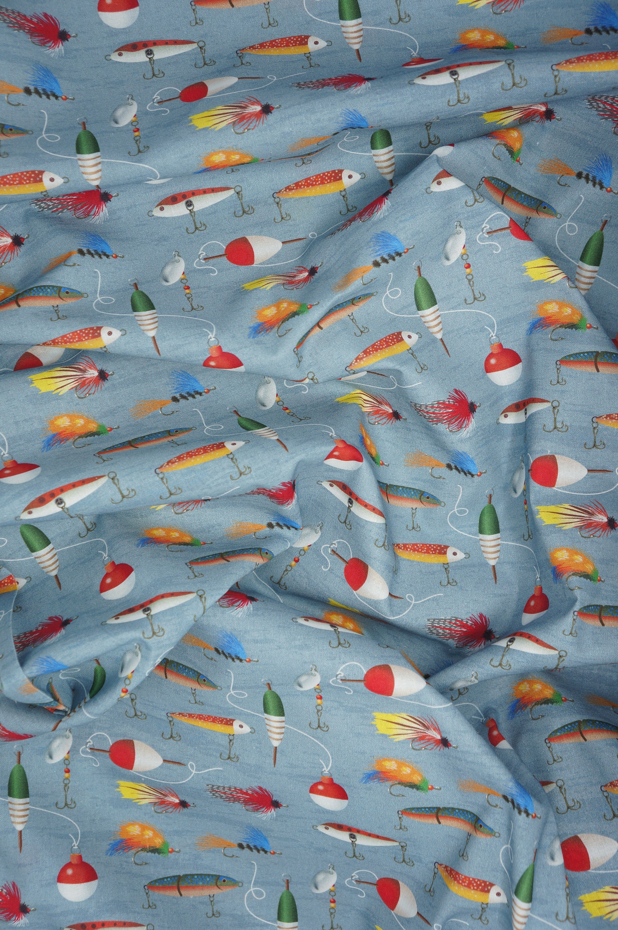 Fishing Hooks and Bobbers Fabric Fishing Theme Novelty Cotton Etsy