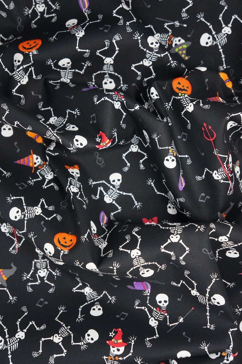 Dancing Halloween Skeletons Novelty Cotton Fabric by Fabric Traditions, Skeletons in Halloween Costumes image 6