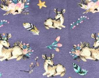 Boho Floral Fawns Lilac Snuggle Cotton Flannel Perfect for swaddles or burp cloths