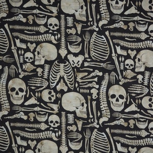 Skeleton Bones, Human Bone Fabric, Boney Yard Halloween Novelty Cotton Fabric by Springs Creative