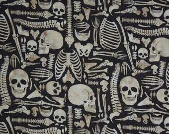 Skeleton Bones, Human Bone Fabric, Boney Yard Halloween Novelty Cotton Fabric by Springs Creative