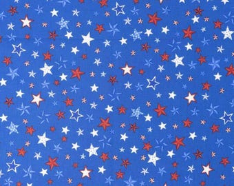 Patriotic Stars Fabric, Scattered Patterned Stars on Blue by Singer Patriotic Novelty Cotton Fabric, Patriotic Fabric
