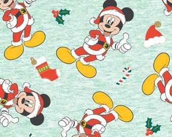 Mickey Christmas Fabric, Mickey Mouse Santa Toss Disney Licensed by Springs Creative Novelty Cotton Fabric