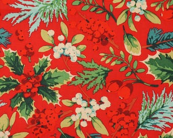 Poinsettia Fabric, Holiday Mix on Red Holly Day by Martha Negley for Free Spirit Quilting Cotton Fabric PWMN059.RED