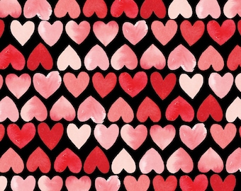 Watercolor Hearts Fabric, Hearts On Black by Echo Park Paper Co for Riley Blake Quilting Cotton Fabric, Valentine's Day Hearts Fabric