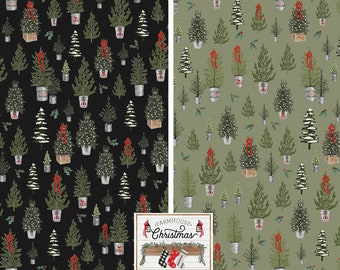 Farmhouse Christmas Trees on Black & Sage by Echo Park Paper Co for Riley Blake Quilting Cotton Fabric, C10951-BLACK