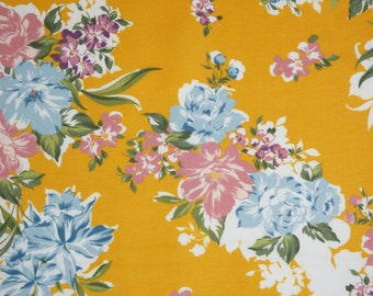 Floral Mustard Flannel, Pretty Bouquet Snuggle Cotton Flannel Fabric