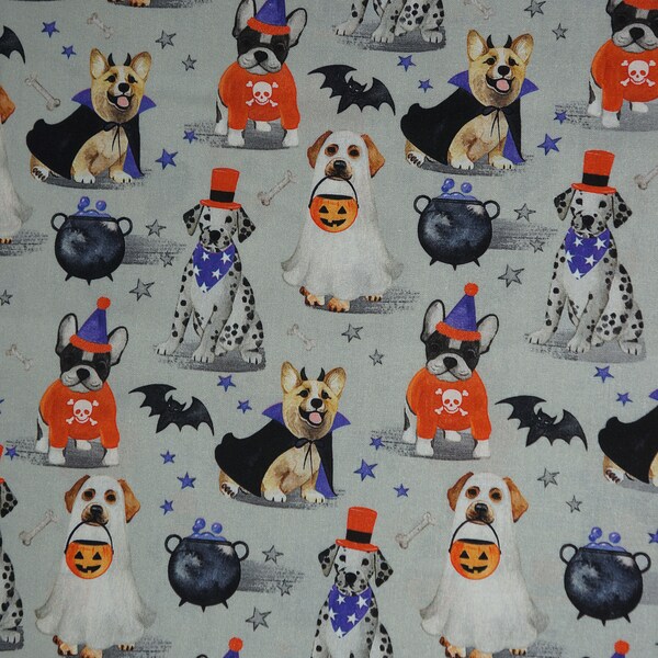 Dogs in Costumes Halloween Novelty Cotton Fabric, Dracula Dog, Ghost Dog, Costume Dog