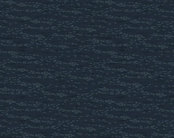 Dark Blue Water Fabric, Very Dark Blue Water Gone Fishing by Holly Thomas Stein for Wilmington Prints Quilting Cotton Fabric 21767-449
