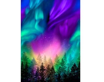 Northern Lights Fabric, Aurora 24.5"x44" panel by Timeless Treasures Quilting Cotton Fabric, Multiple Quantities Continuous