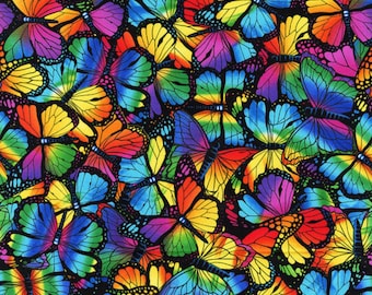 Rainbow Butterfly Quilting Cotton Fabric by the Yard, Butterfly Fabric, Super Bright Butterflies by Hi-Fashion Quilting Cotton Fabric