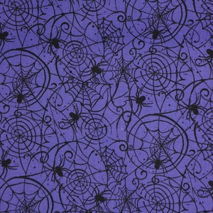 Black Spiders and Spiderwebs on Purple by Fabric Traditions Novelty Cotton Fabric 15783-V