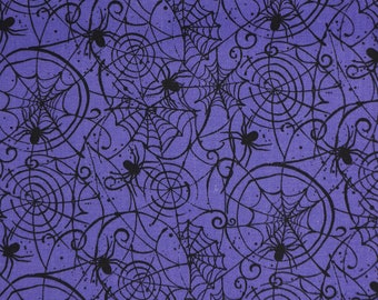 Black Spiders and Spiderwebs on Purple by Fabric Traditions Novelty Cotton Fabric 15783-V