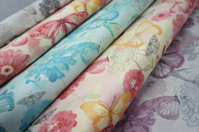 Watercolor Floral Butterfly Quilting Cotton Fabric Shipped Next Business Day or Earlier 5 Fat Quarter Bundle