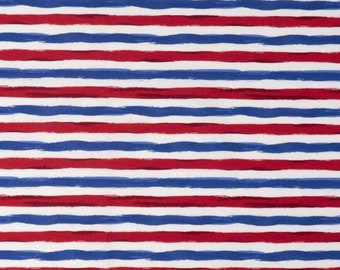 Patriotic Stripes Fabric, Red White and Blue Horizontal Stripes by Singer Patriotic Novelty Cotton Fabric