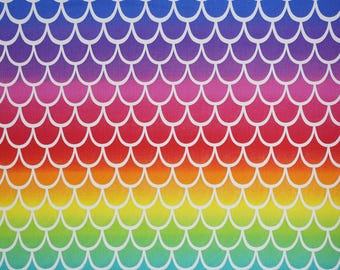 Mermaid Fabric, Rainbow Mermaid Scale by Fabric Traditions Novelty Cotton Fabric, Rainbow Mermaid Fabric