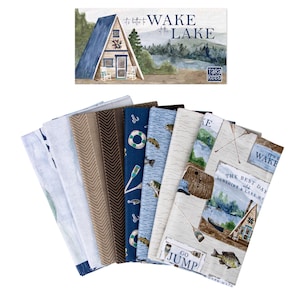 Fishing Fabric, Wake the Lake Tan 1-yard bundle Quilting Cotton by Riley Blake Quilting Cotton Fabric, Lake Life Fabric, 8 pieces