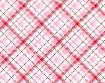 Valentine Plaid Fabric, Valentine's Day Pink and Red Plaid on White, Vintage Valentines by Michael Miller Quilting Cotton Fabric, Pink Plaid