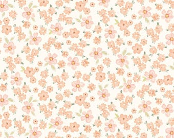 Floral Fabric, Tossed Pretty Pink Flowers on Cream from the Home Sweet Home Collection by Timeless Treasures Quilting Cotton Fabric