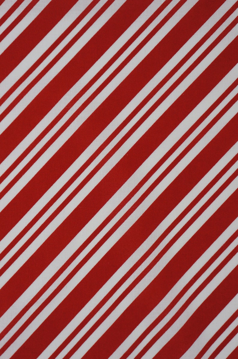 Red Bias Stripe Candy Cane Stripes Christmas Cotton Novelty image 1