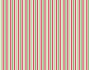 Christmas Stripe Fabric, 1/8" Red and Green Holiday Stripe by Riley Blake Quilting Cotton Fabric