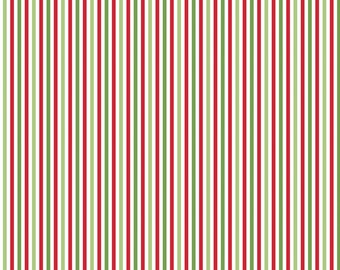 Christmas Stripe Fabric, 1/8" Red and Green Holiday Stripe by Riley Blake Quilting Cotton Fabric