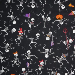 Dancing Halloween Skeletons Novelty Cotton Fabric by Fabric Traditions, Skeletons in Halloween Costumes image 1