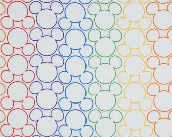 Disney Pride Mickey Rainbow Head Outline Licensed Novelty Cotton Fabric, Springs Creative