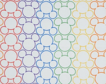 Disney Pride Mickey Rainbow Head Outline Licensed Novelty Cotton Fabric, Springs Creative