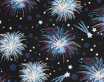 Patriotic 4th of July Fireworks and Stars on Black by Fabric Traditions Novelty Cotton Fabric