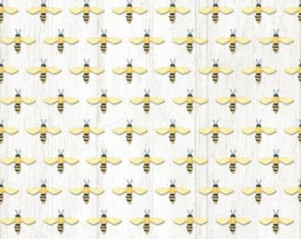 Bee Fabric, Bees on Cream Wood Planks from the Squeeze the Day Collection by Rebecca Canale for Studio E Quilting Cotton Fabric