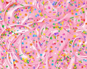 Frosting Fabric, Pink Frosting with Sprinkles by Timeless Treasures Quilting Cotton Fabric, Birthday Sprinkle Fabric, Happy Birthday Fabric