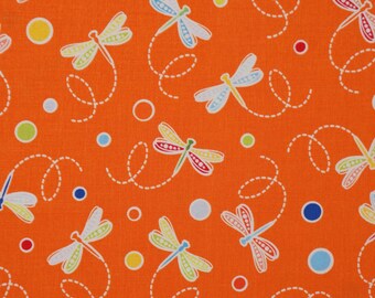 Dragonfly Fabric, Dragonfly and Dots Glow on Orange by Kanvas Studio for Benartex Quilting Cotton Fabric, Rainforest Glow Blender