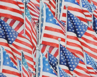Patriotic American Flag Poles by Susan Winget Independence Day 4th of July Novelty Cotton Fabric