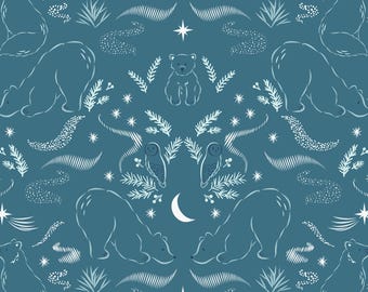 Arctic Animal Fabric, Arctic Lights on Teal by Lewis and Irene Quilting Cotton Fabric, Polar Bears, Arctic Fox and Owls CC28.3