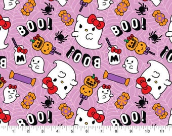 Hello Kitty Halloween Fabric, Hello Kitty Boo on Pink Licensed by Sanrio for Springs Creative Novelty Cotton Fabric
