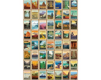 National Park Fabric, National Park Posters on Brown by Riley Blake Quilting Cotton Fabric 23"x43" Panel, Multiple Quantities Continuous