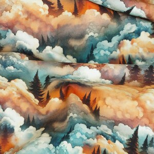 Clouds and Trees Fabric, Clouds and Trees Wilderness Song by Marilynn Lee for Blank Quilting Cotton Fabric, Sunset Fabric image 7