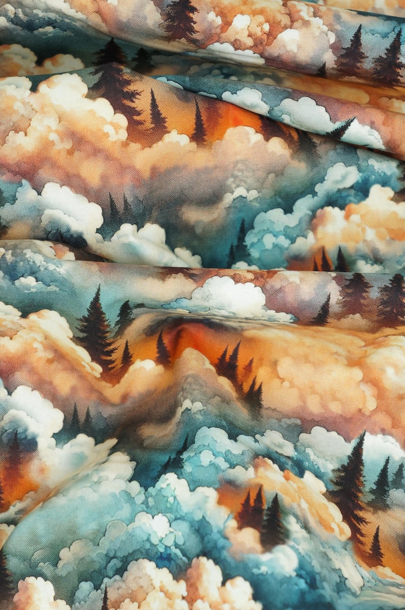 Clouds and Trees Fabric, Clouds and Trees Wilderness Song by Marilynn Lee for Blank Quilting Cotton Fabric, Sunset Fabric image 7