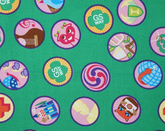 Girl Scout Junior Badges on Green Licensed Novelty Cotton Fabric Etsy