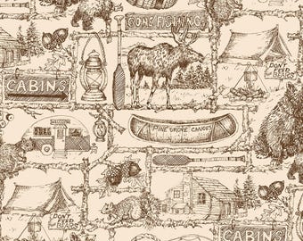 Cabin Wideback Fabric, Pine Grove Outlines in Putty Beige 108" Wide Back Riley Blake Quilting Cotton Fabric, WB15938-PUTTY