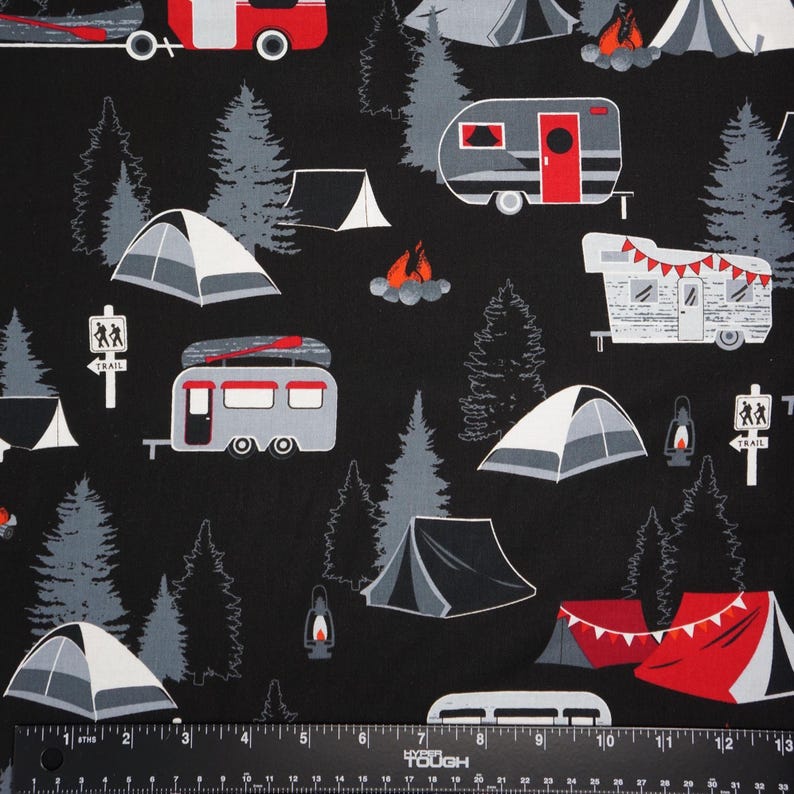 Camping Fabric, Gone Camping on Black Great Outdoors by Benartex Kanvas Studio Quilting Cotton Fabric, Camping Gear Fabric, 12937-12B image 3