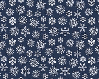 Snowflake Fabric, Nordic Silver Snowflakes on Navy Nordic Cabin by Cherry Guidry for Benartex Contempo Quilting Cotton Fabric 13421P-57B