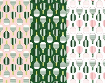 Pickleball Fabric, Pickleball Paddles on Pink Green or White by My Mind's Eye for Riley Blake Quilting Cotton Fabric