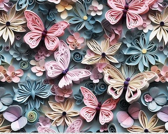 Floral and Butterflies Fabric, Slate Butterflies and Flowers Another Dimension by Funny Girl for Studio E Quilting Cotton Fabric 8679-79