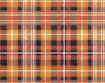 Orange Plaid Fabric, Orange Harvest Plaid Late Summer Harvest Collection by Lily Ford for Blank Quilting Cotton Fabric, Fall Plaid Fabric